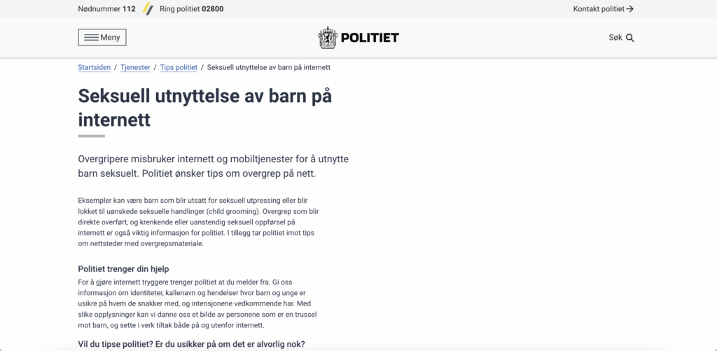 Politiet.no skjermbilde