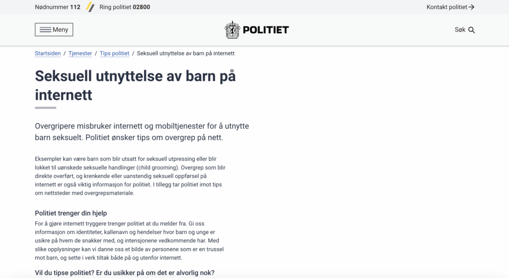 Politiet.no skjermbilde